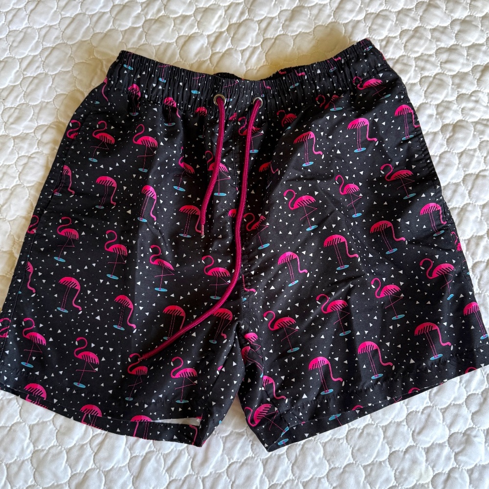 Flamingo Swim Trunks Lined in Black Men's Size Small